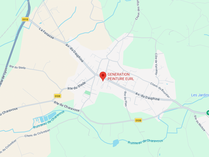 GENERATION PEINTURE EURL : Localisation sur carte, Av. du Dauphiné. Carte détaillée montrant la localisation de GENERATION PEINTURE EURL près de l'Av. du Dauphiné, la Rte du Stade et la Rte de Lyon.